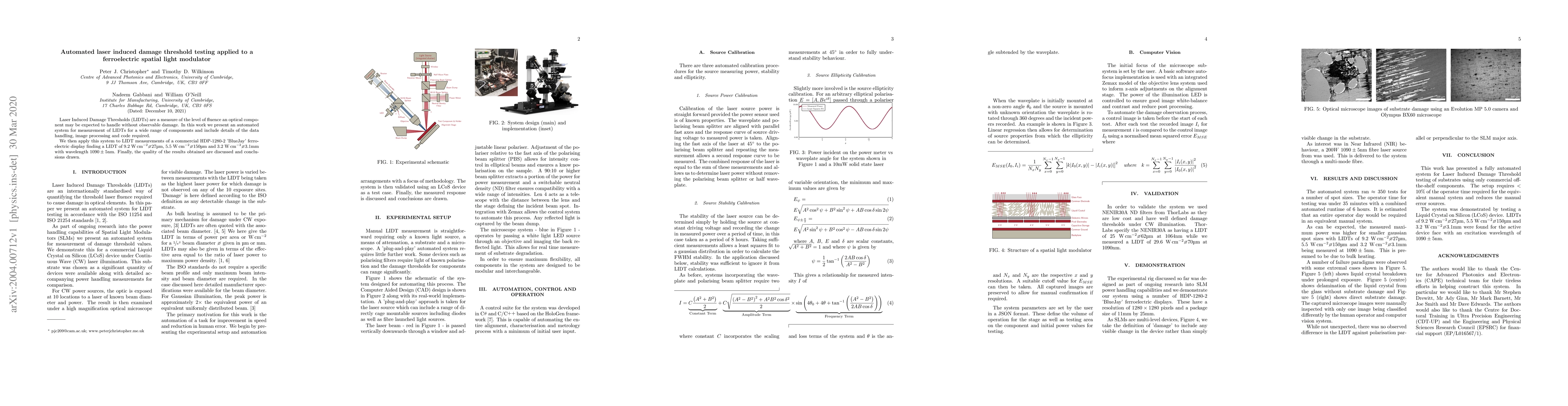 Thumbnail for Automated laser induced damage threshold testing applied to a
  ferroelectric spatial light modulator