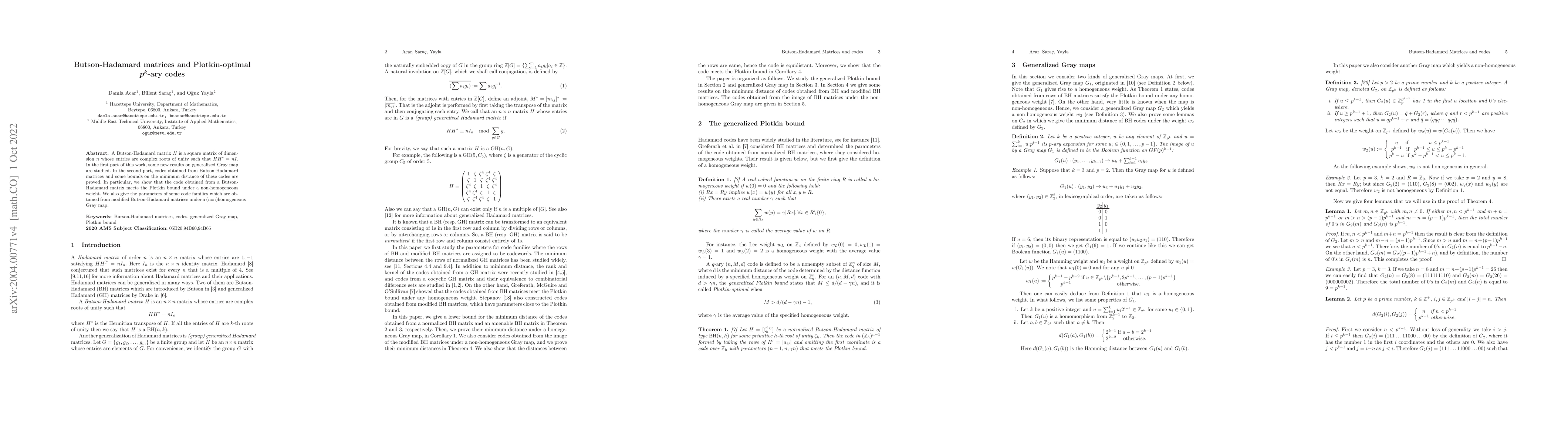 Thumbnail for Butson-Hadamard matrices and Plotkin-optimal p^k-ary codes