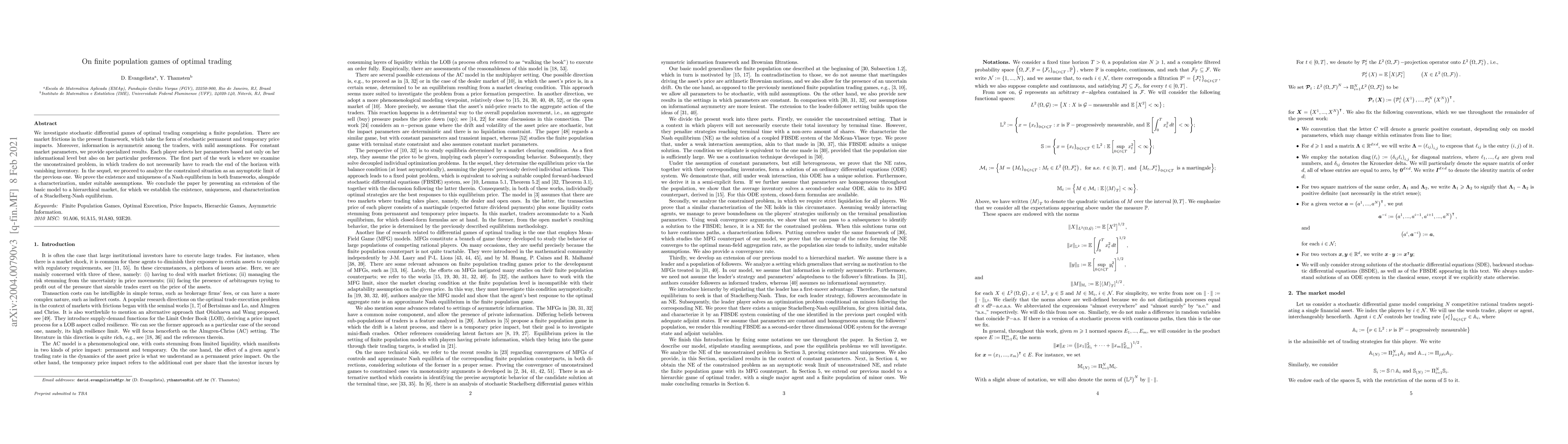 Thumbnail for On finite population games of optimal trading