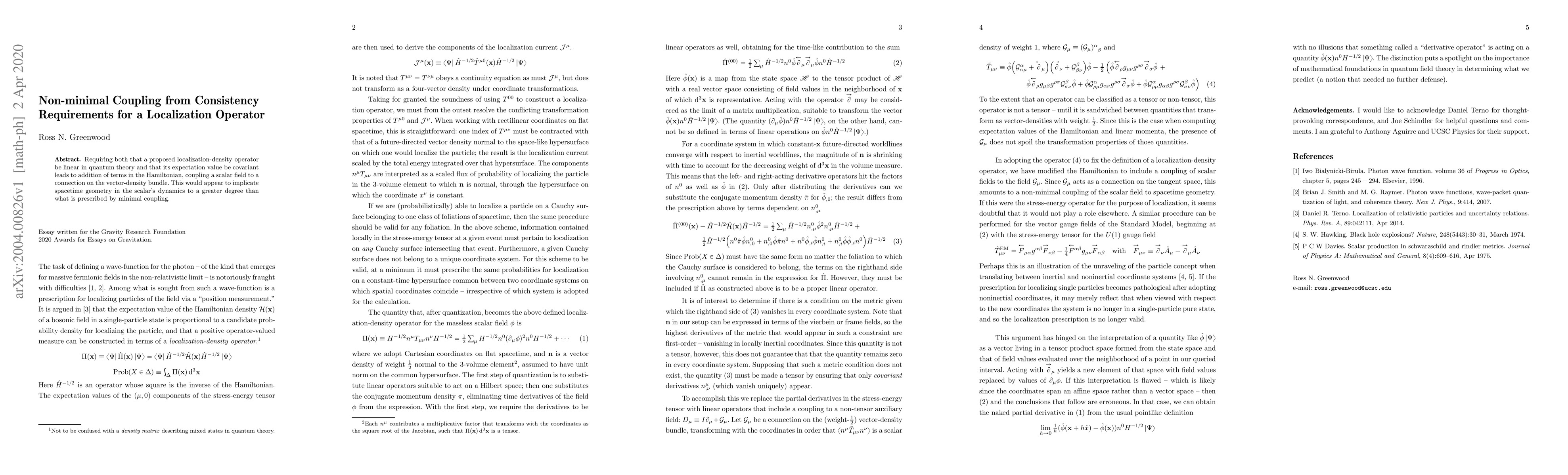 Thumbnail for Non-minimal Coupling from Consistency Requirements for a Localization
  Operator