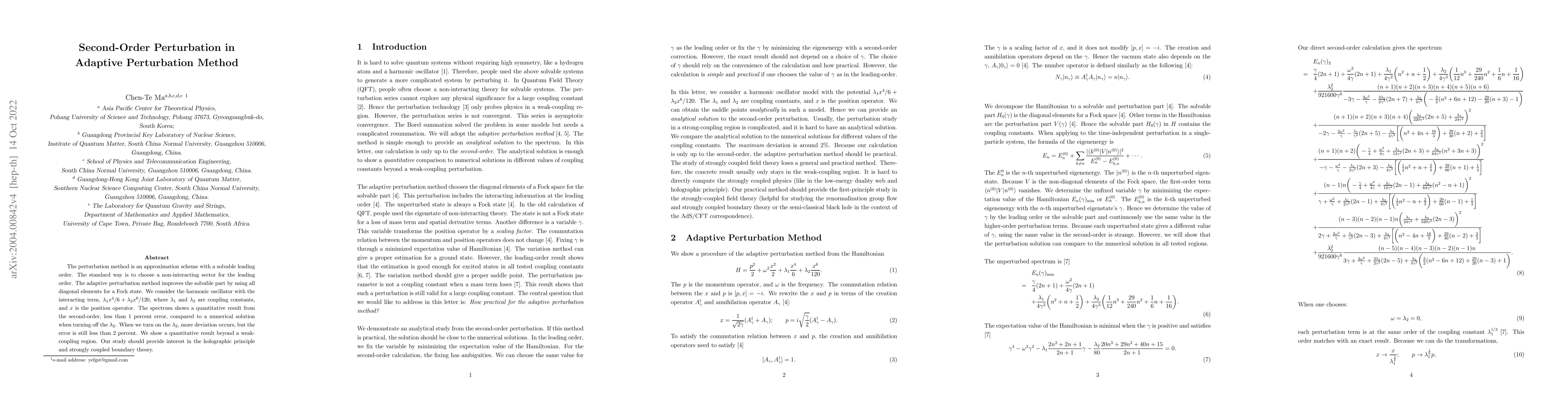 Thumbnail for Second-Order Perturbation in Adaptive Perturbation Method
