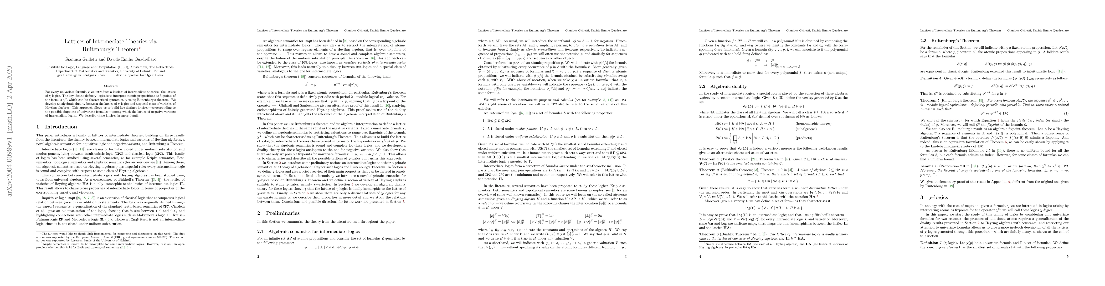 Thumbnail for Lattices of Intermediate Theories via Ruitenburg's Theorem