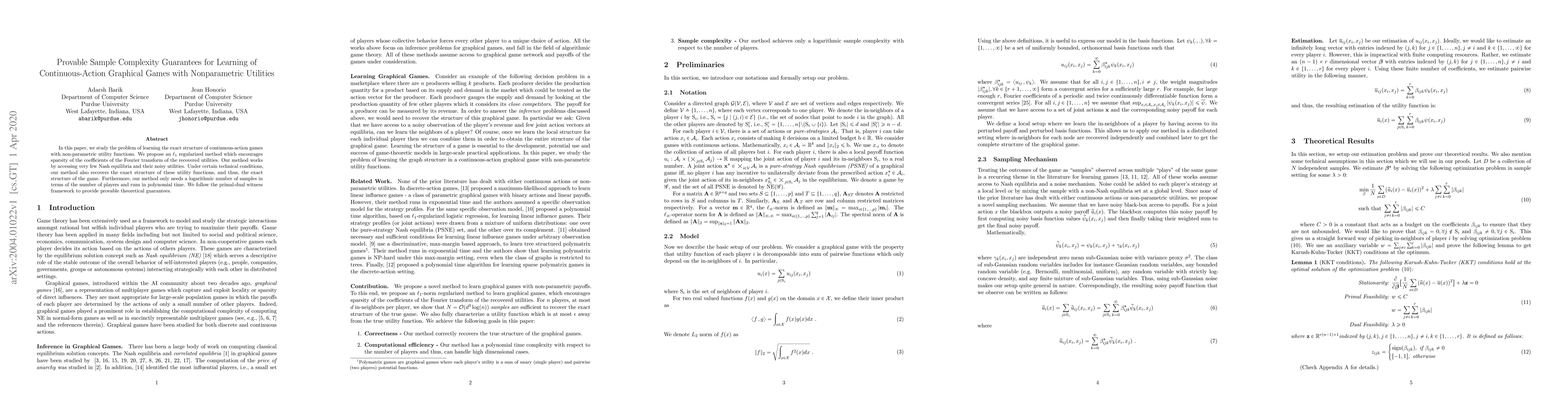 Thumbnail for Provable Sample Complexity Guarantees for Learning of Continuous-Action
  Graphical Games with Nonparametric Utilities