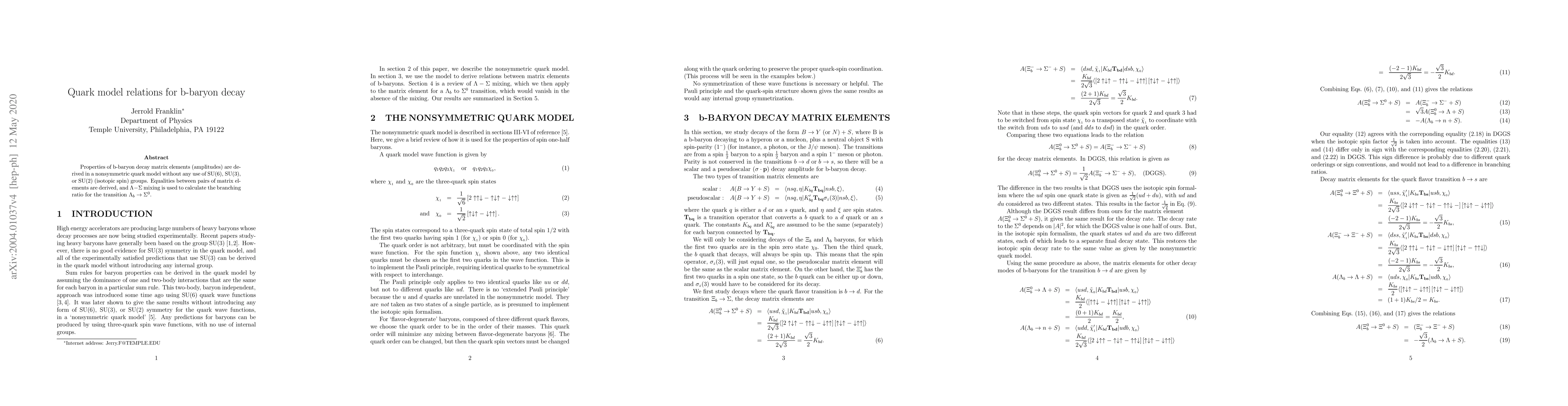 Thumbnail for Quark model relations for b-baryon decay