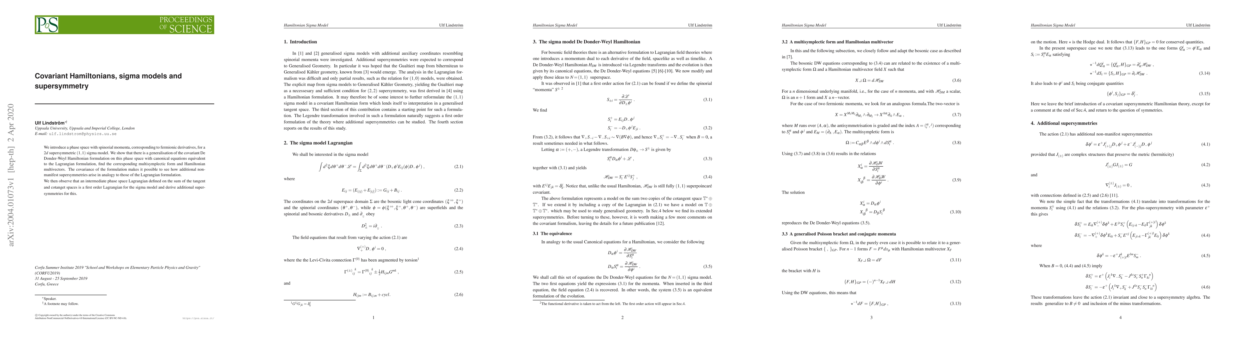 Thumbnail for Covariant Hamiltonians, sigma models and supersymmetry