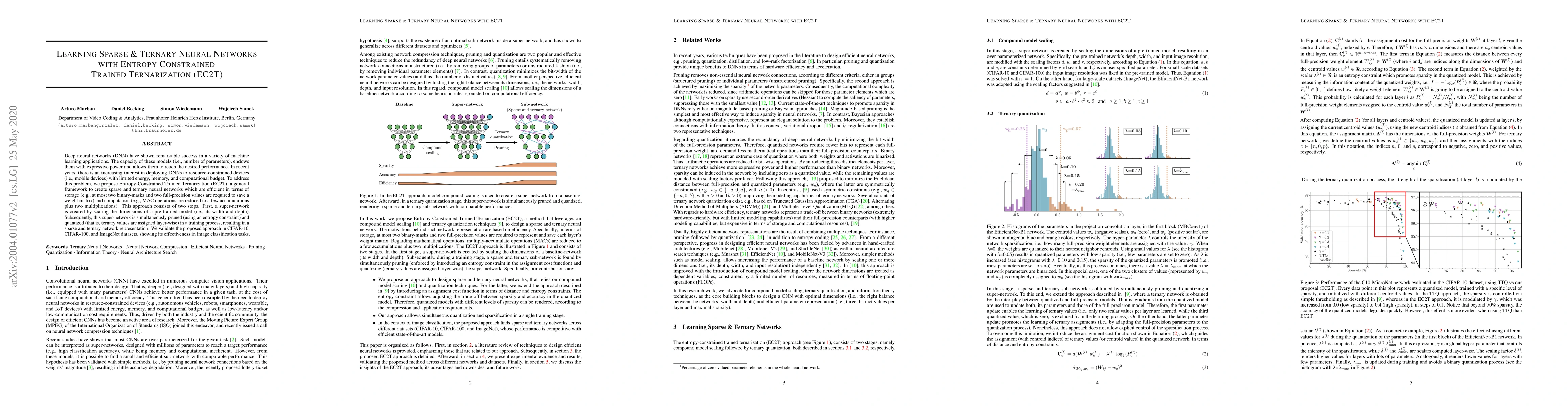 Thumbnail for Learning Sparse & Ternary Neural Networks with Entropy-Constrained
  Trained Ternarization (EC2T)