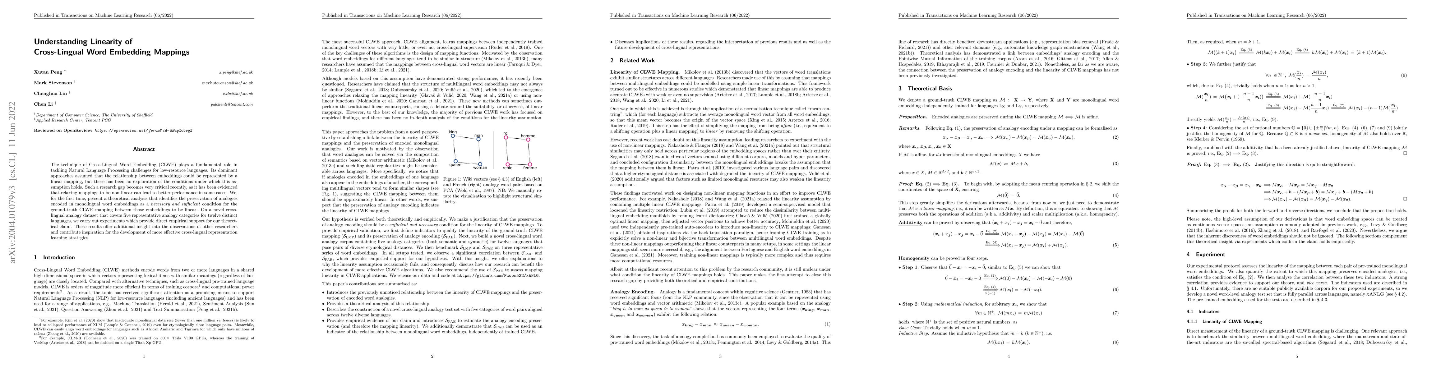 Thumbnail for Understanding Linearity of Cross-Lingual Word Embedding Mappings