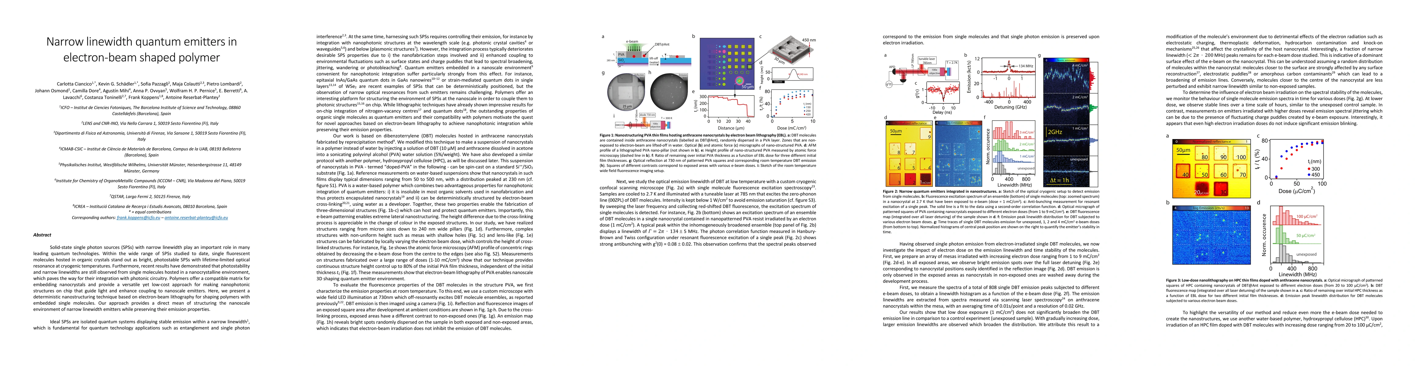 Thumbnail for Narrow Line Width Quantum Emitters in an Electron-Beam-Shaped Polymer