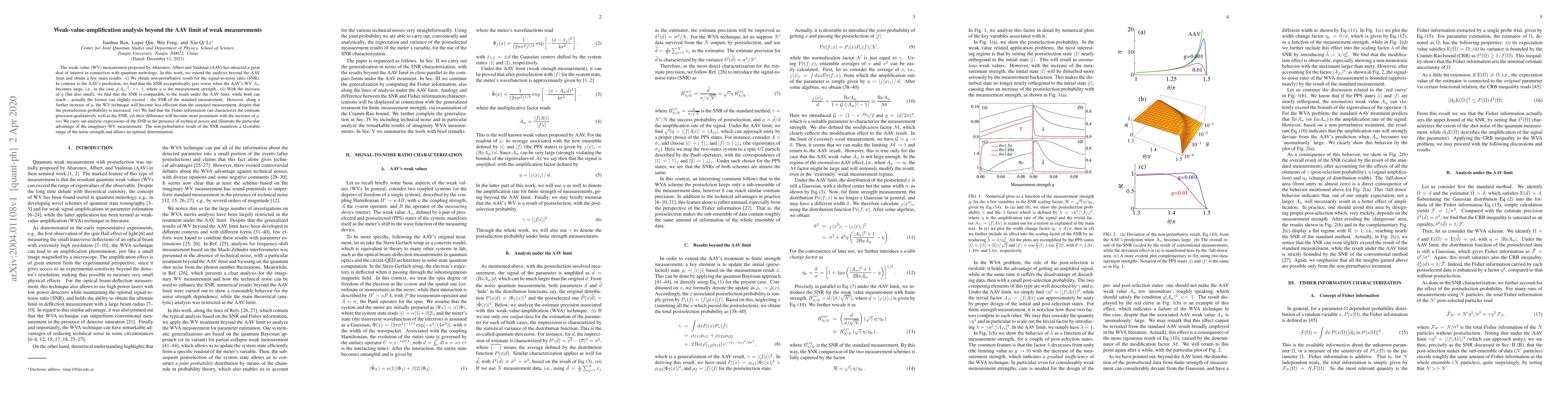 Thumbnail for Weak-value-amplification analysis beyond the AAV limit of weak
  measurements