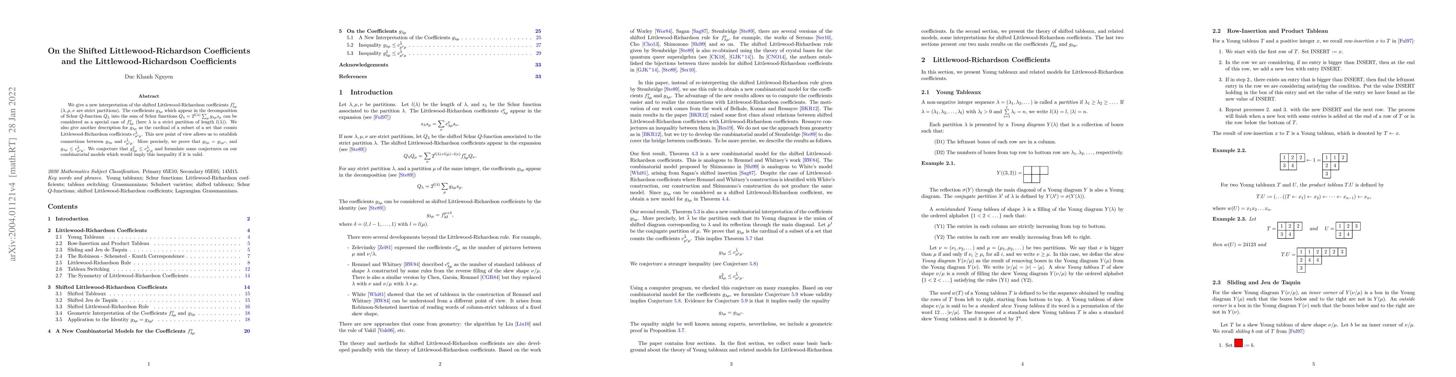 Thumbnail for On the Shifted Littlewood-Richardson Coefficients and
  Littlewood-Richardson Coefficients