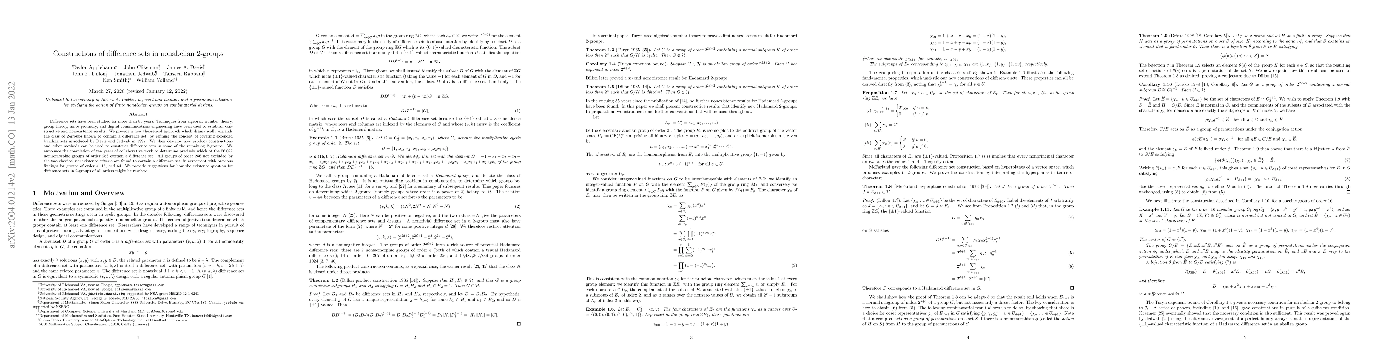 Thumbnail for Constructions of difference sets in nonabelian 2-groups