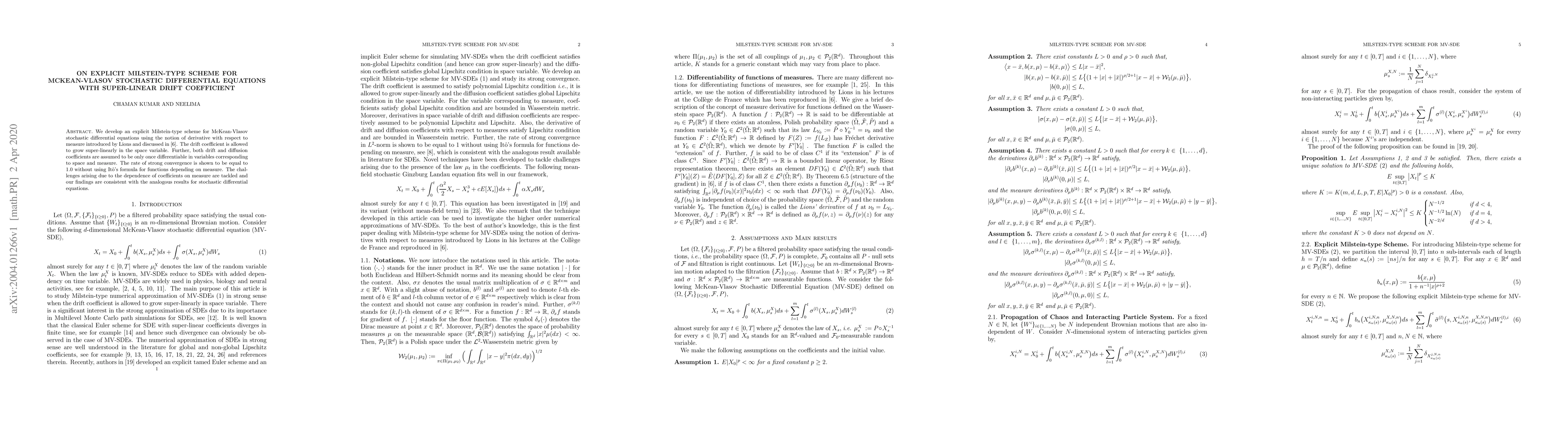 Thumbnail for On Explicit Milstein-type Scheme for Mckean-Vlasov Stochastic
  Differential Equations with Super-linear Drift Coefficient