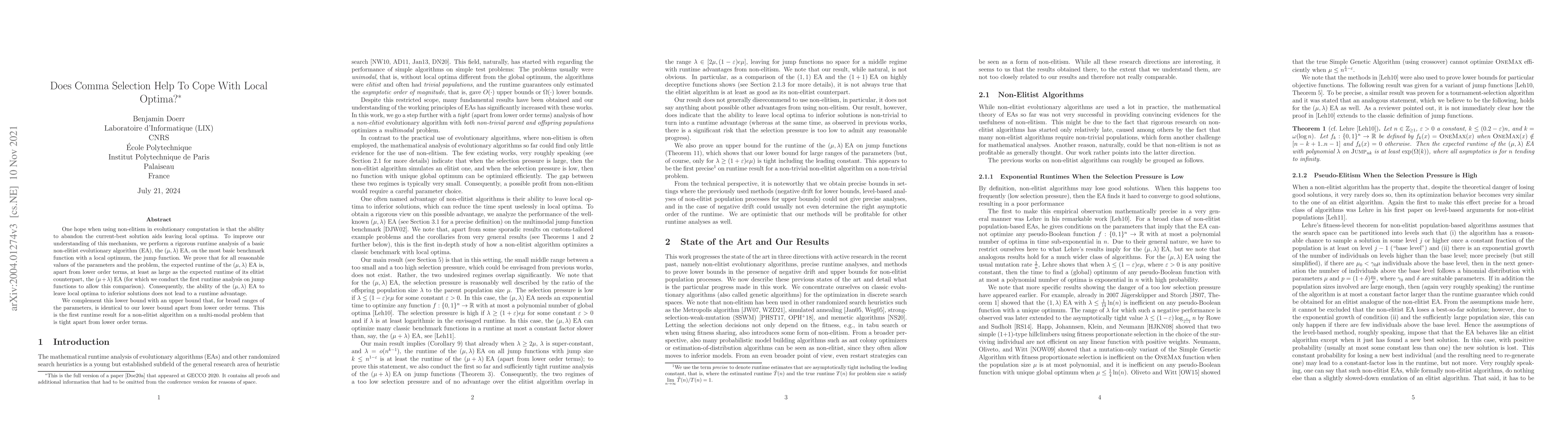Thumbnail for Does Comma Selection Help To Cope With Local Optima