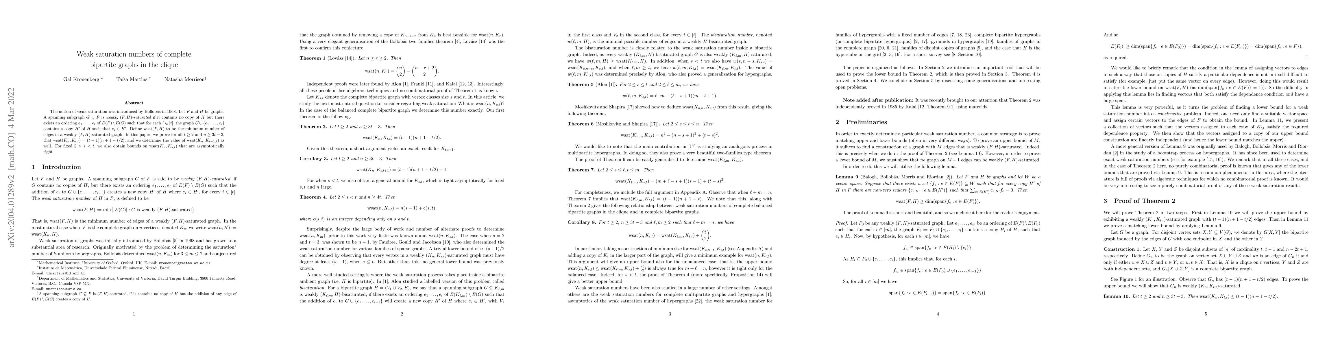 Thumbnail for Weak saturation numbers of complete bipartite graphs in the clique