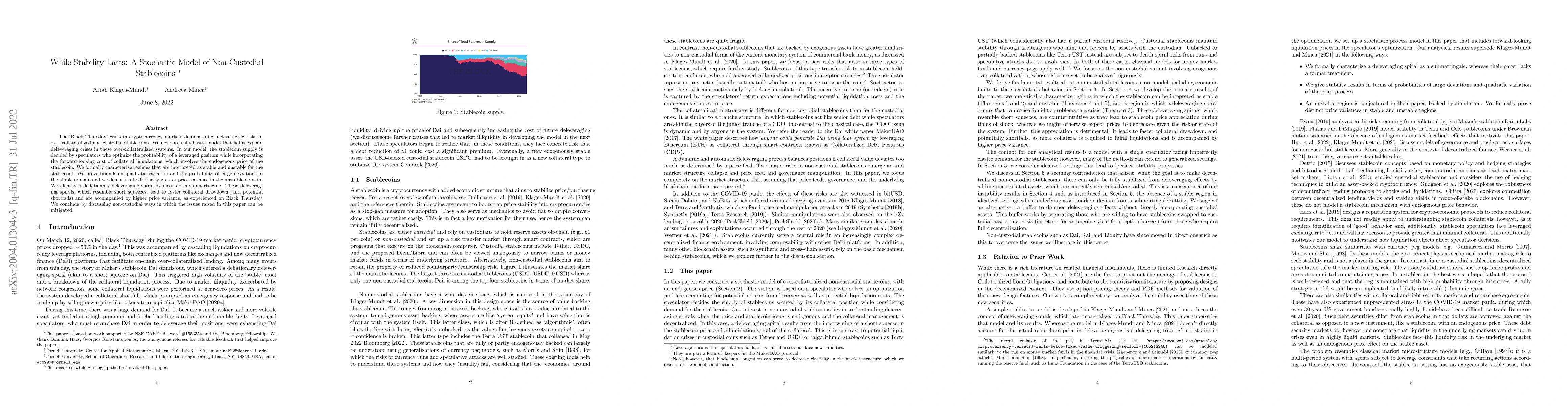 Thumbnail for While Stability Lasts: A Stochastic Model of Non-Custodial Stablecoins