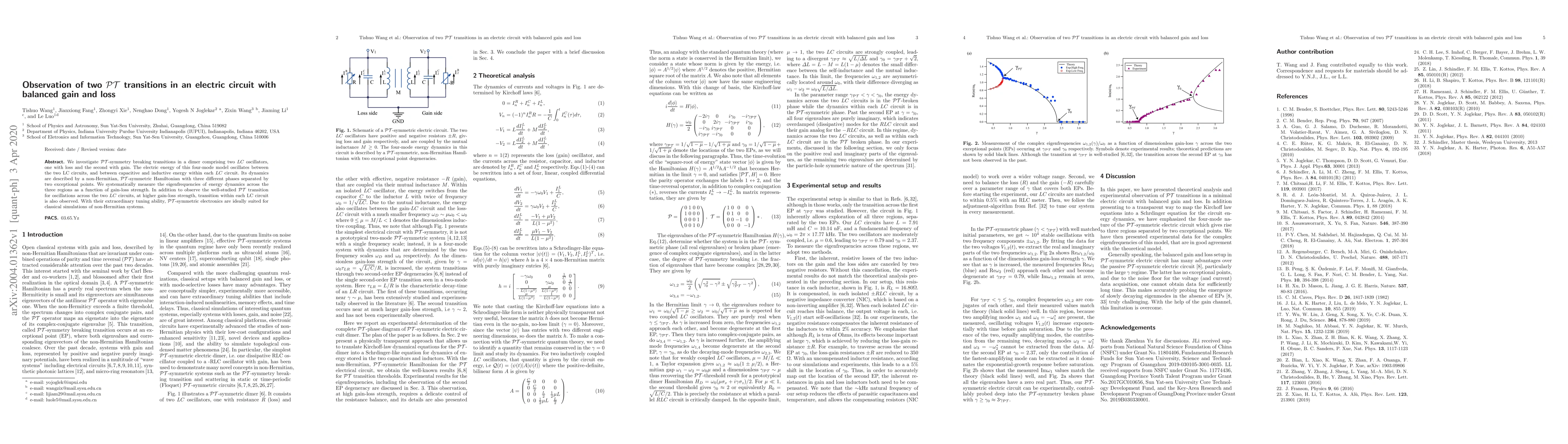 Thumbnail for Observation of two PT transitions in an electric circuit with balanced
  gain and loss