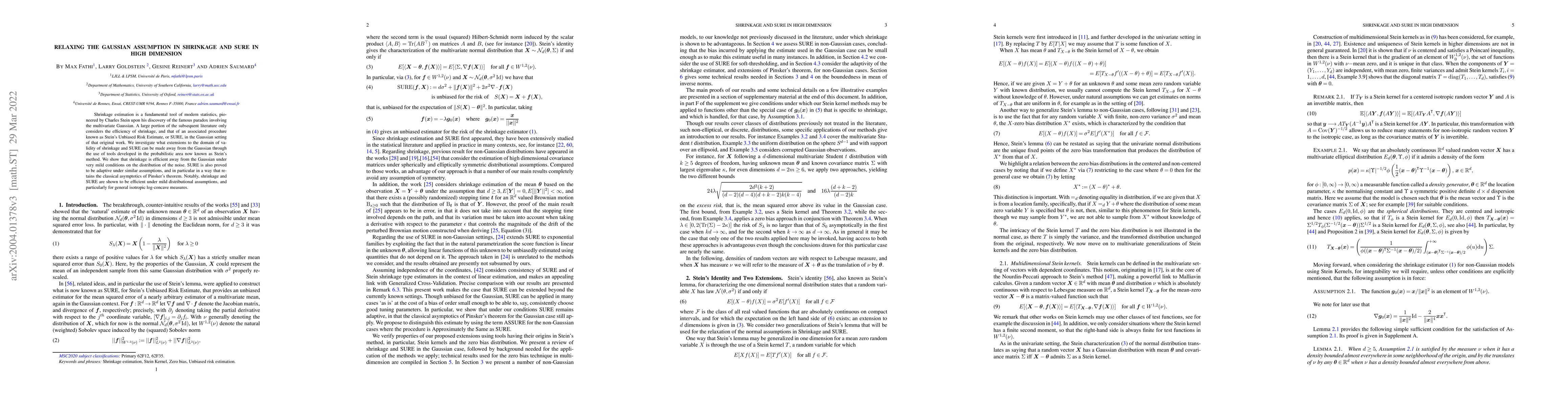 Thumbnail for Relaxing the Gaussian assumption in Shrinkage and SURE in high dimension