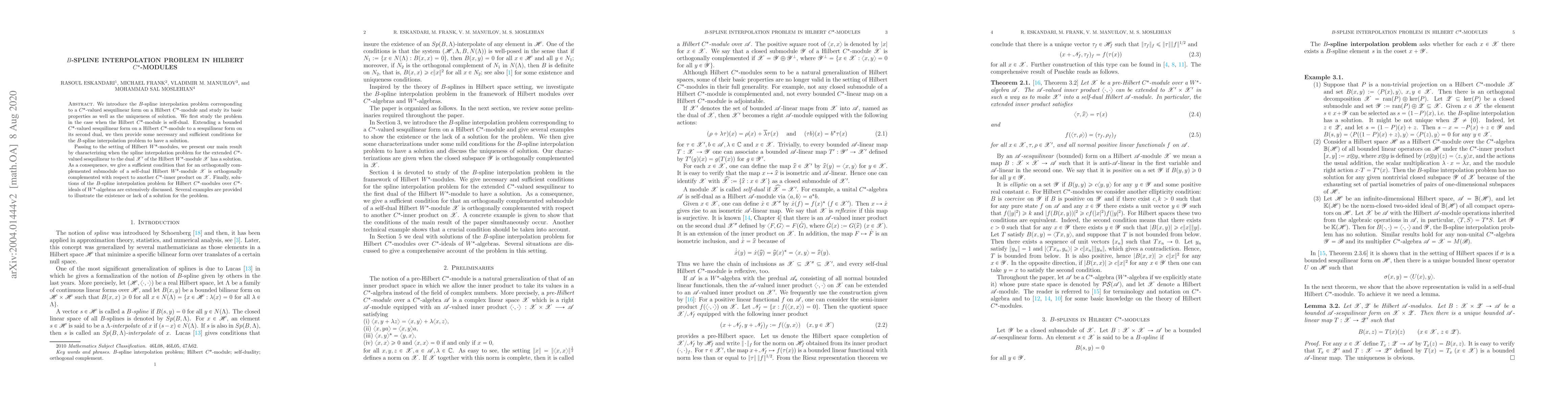 Thumbnail for B-spline interpolation problem in Hilbert C*-modules
