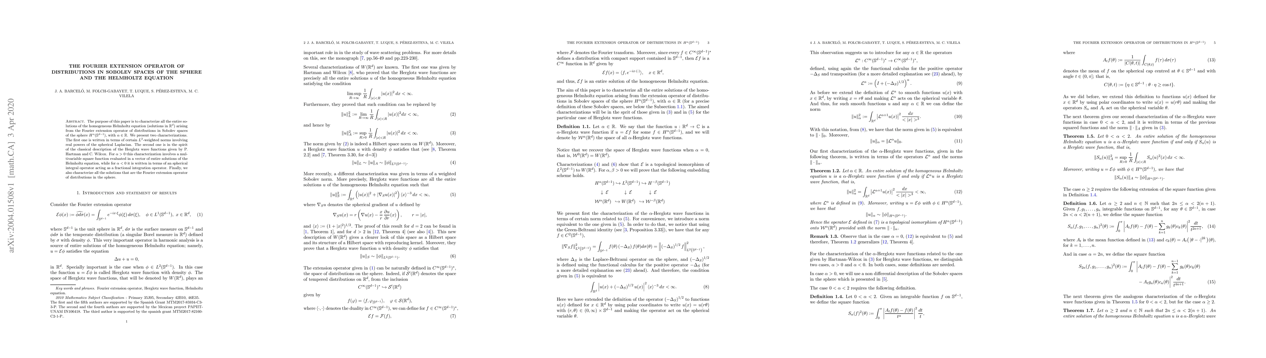 Thumbnail for The Fourier extension operator of distributions in Sobolev spaces of the
  sphere and the Helmholtz equation