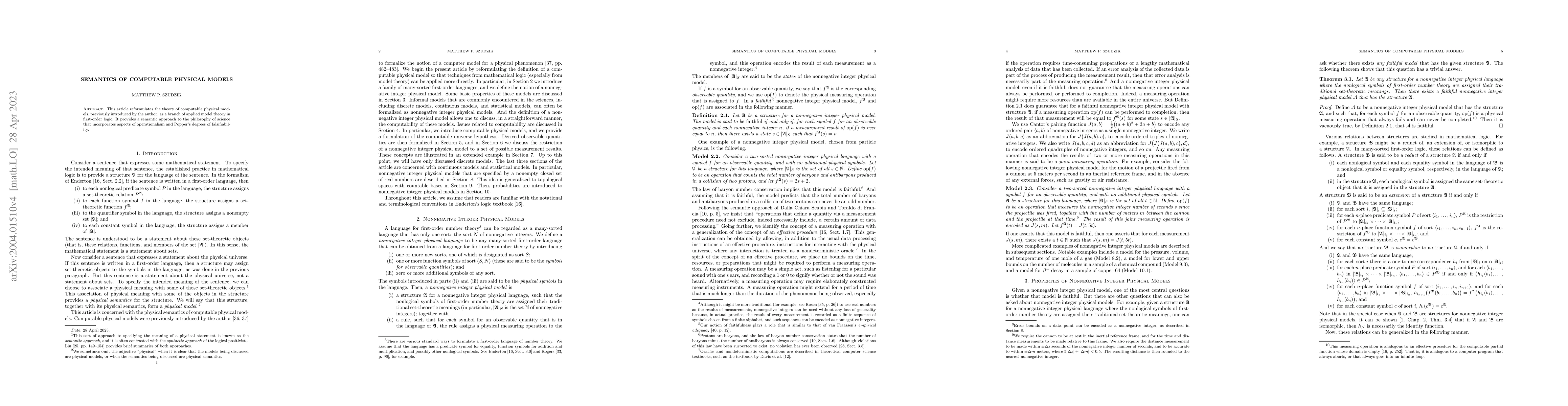 Thumbnail for Semantics of Computable Physical Models