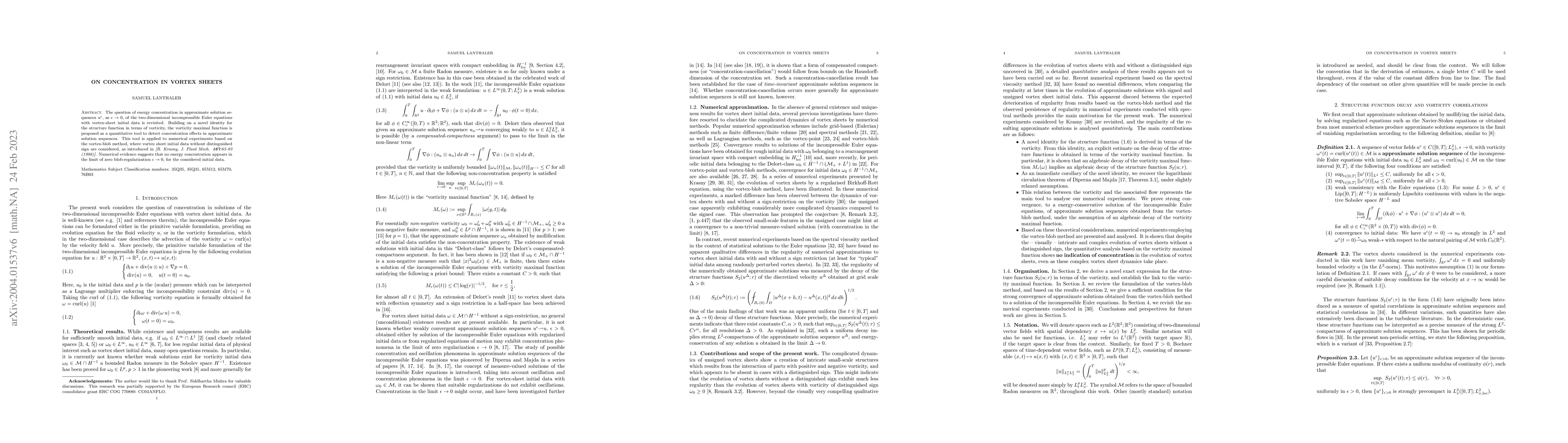 Thumbnail for On concentration in vortex sheets