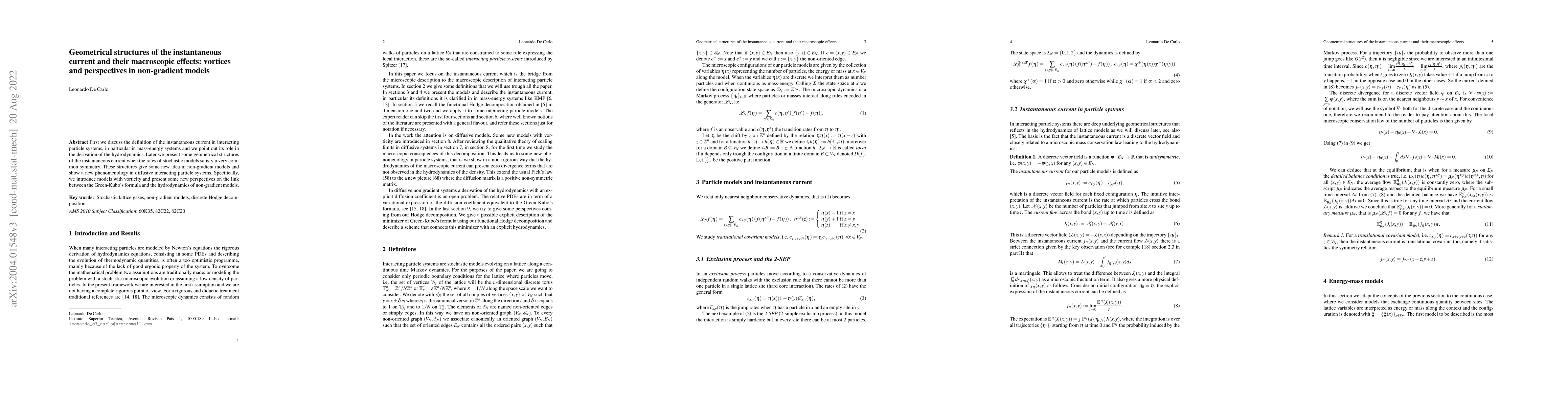 Thumbnail for Geometrical structures of the instantaneous current and their
  macroscopic effects: vortices and perspectives in non-gradient models