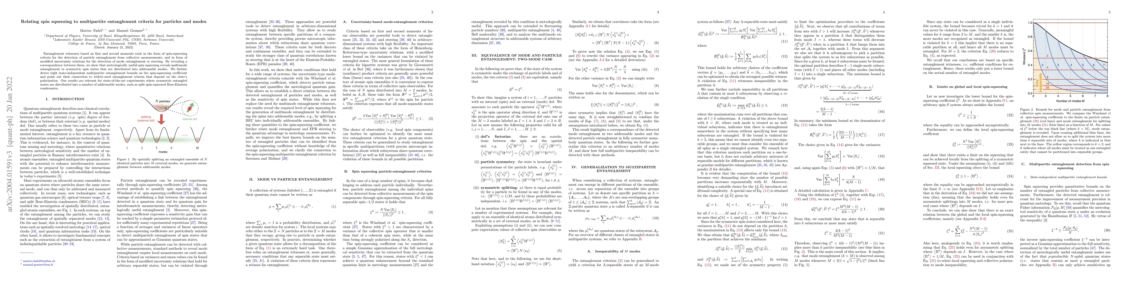 Thumbnail for Relating spin squeezing to multipartite entanglement criteria for
  particles and modes