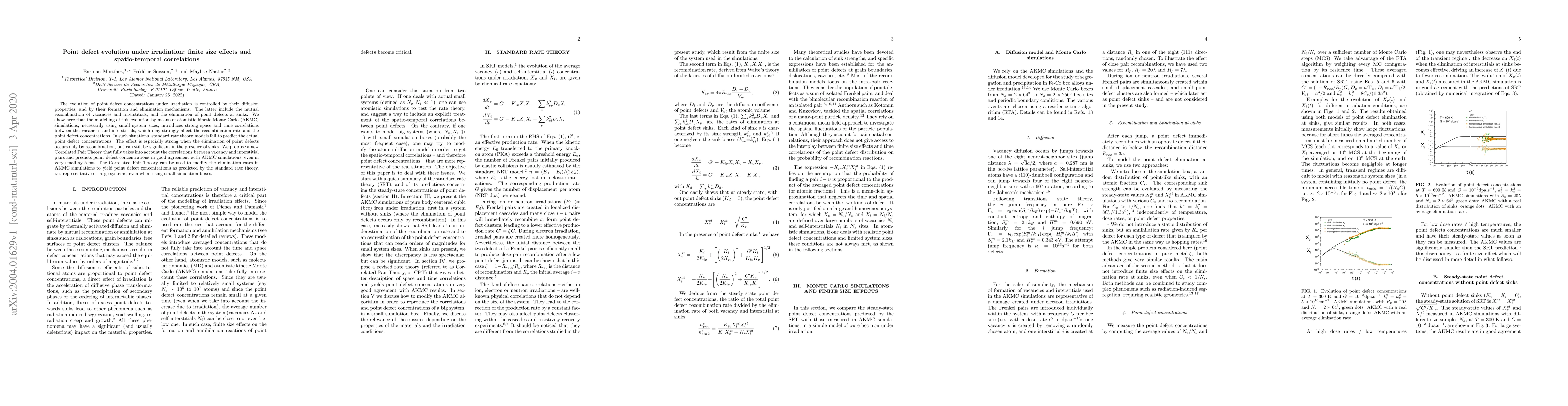 Thumbnail for Point defect evolution under irradiation: finite size effects and
  spatio-temporal correlations