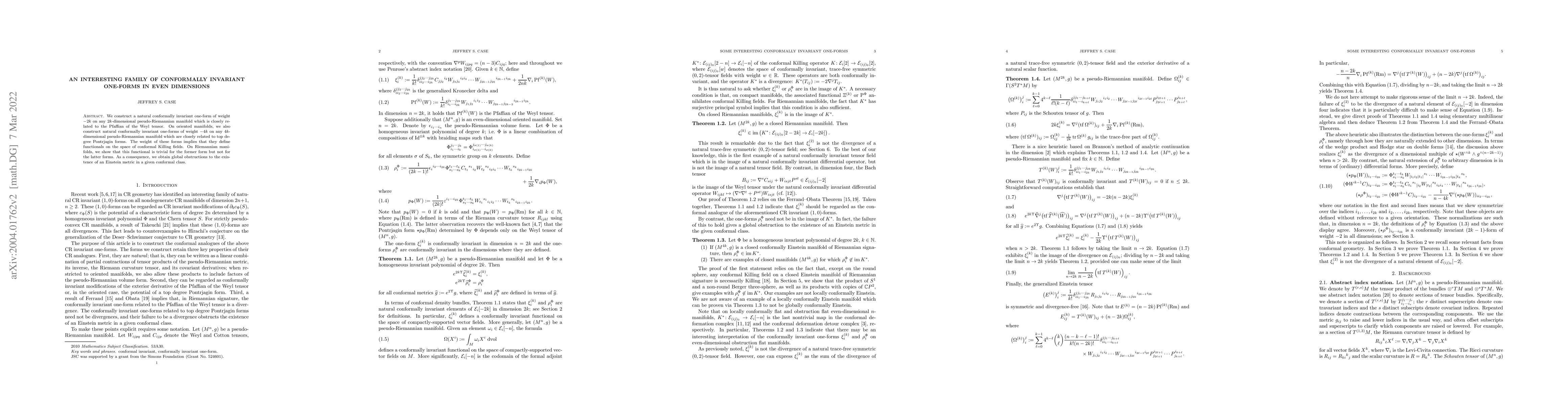 Thumbnail for An interesting family of conformally invariant one-forms in even
  dimensions
