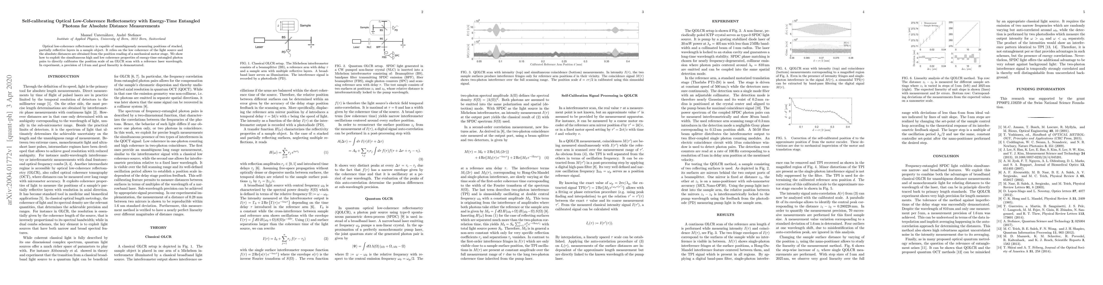 Thumbnail for Self-calibrating Optical Low-Coherence Reflectometry with Energy-Time
  Entangled Photons for Absolute Distance Measurements