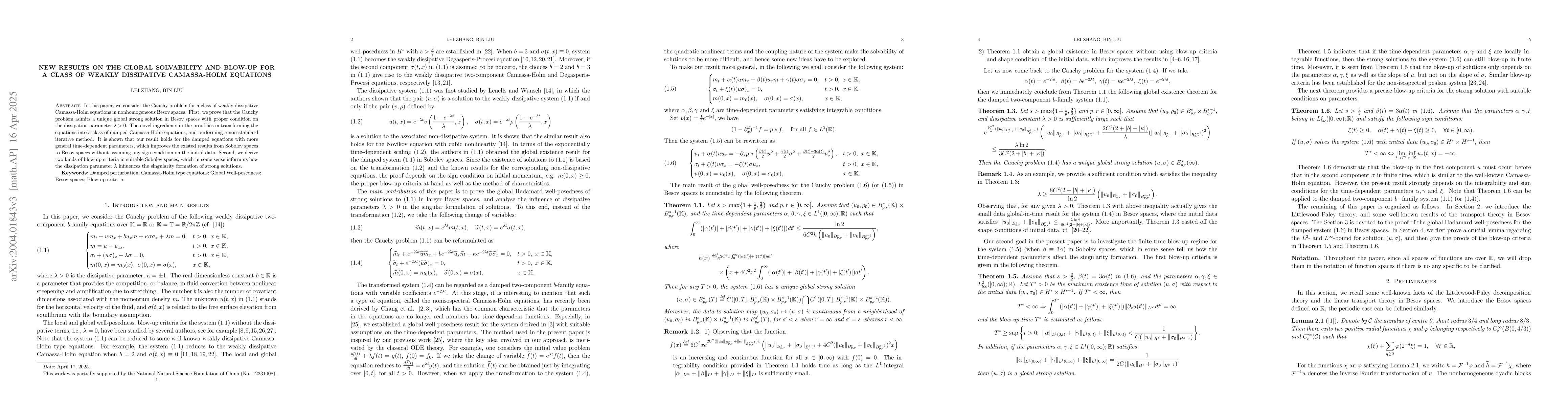 Thumbnail for Global well-posedness and blow-up for the damped perturbation of
  Camassa-Holm type equations