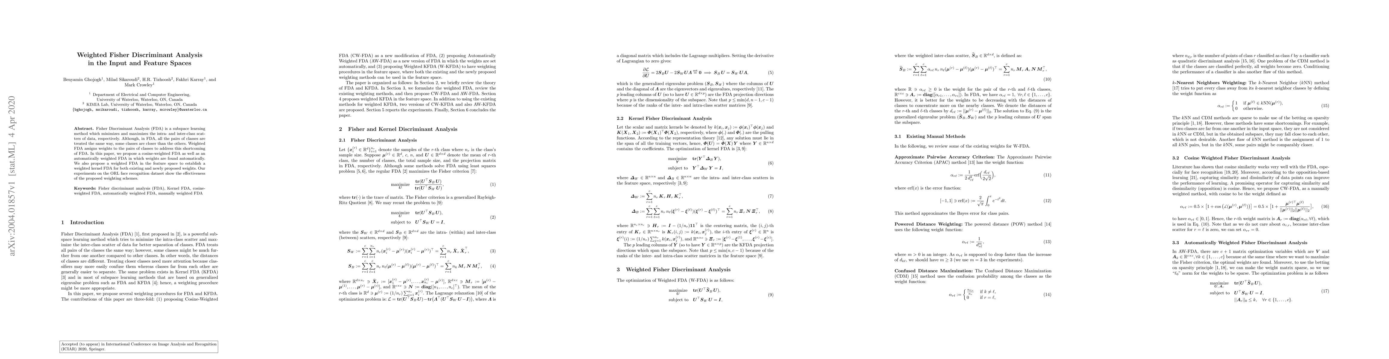 Thumbnail for Weighted Fisher Discriminant Analysis in the Input and Feature Spaces