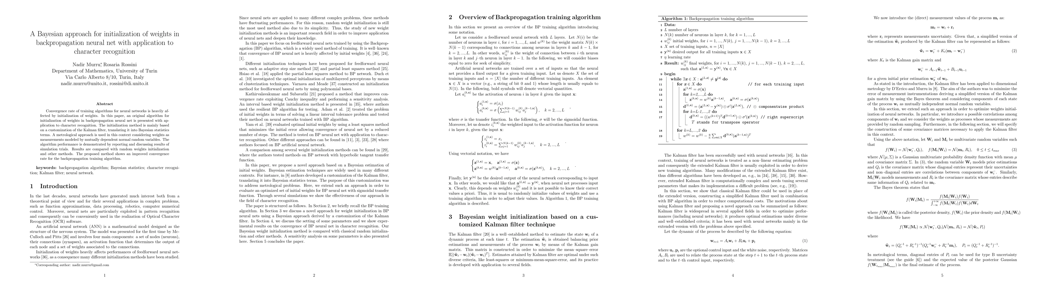 Thumbnail for A Bayesian approach for initialization of weights in backpropagation
  neural net with application to character recognition
