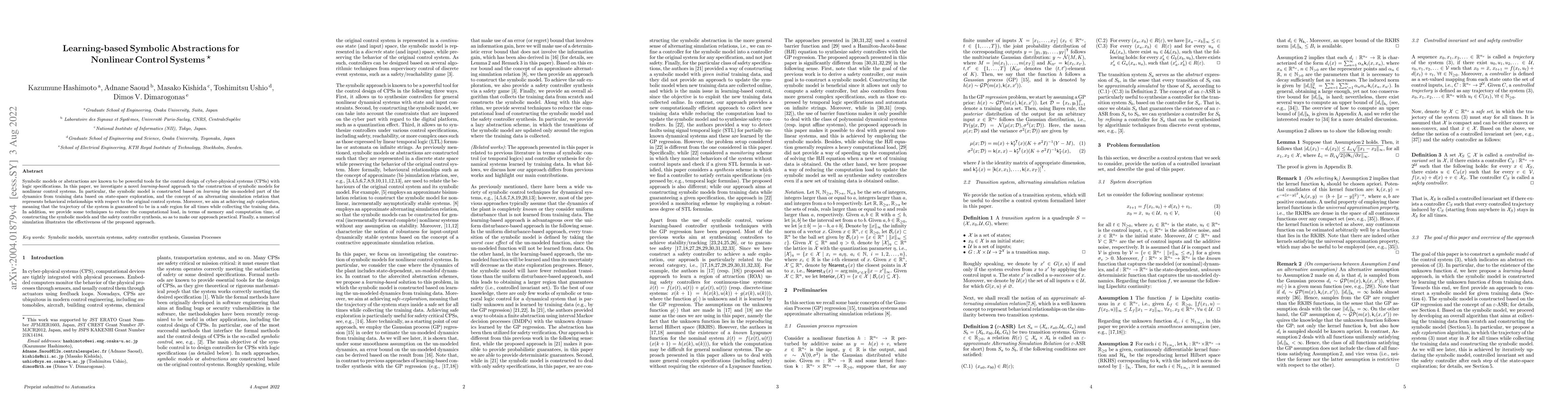 Thumbnail for Learning-based Symbolic Abstractions for Nonlinear Control Systems