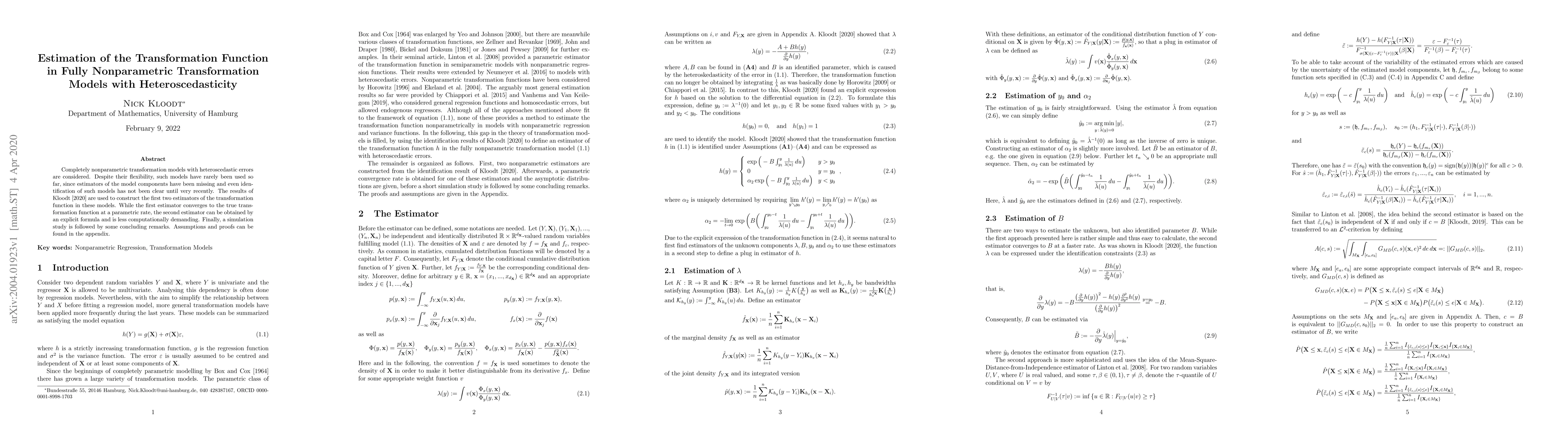 Thumbnail for Estimation of the Transformation Function in Fully Nonparametric
  Transformation Models with Heteroscedasticity