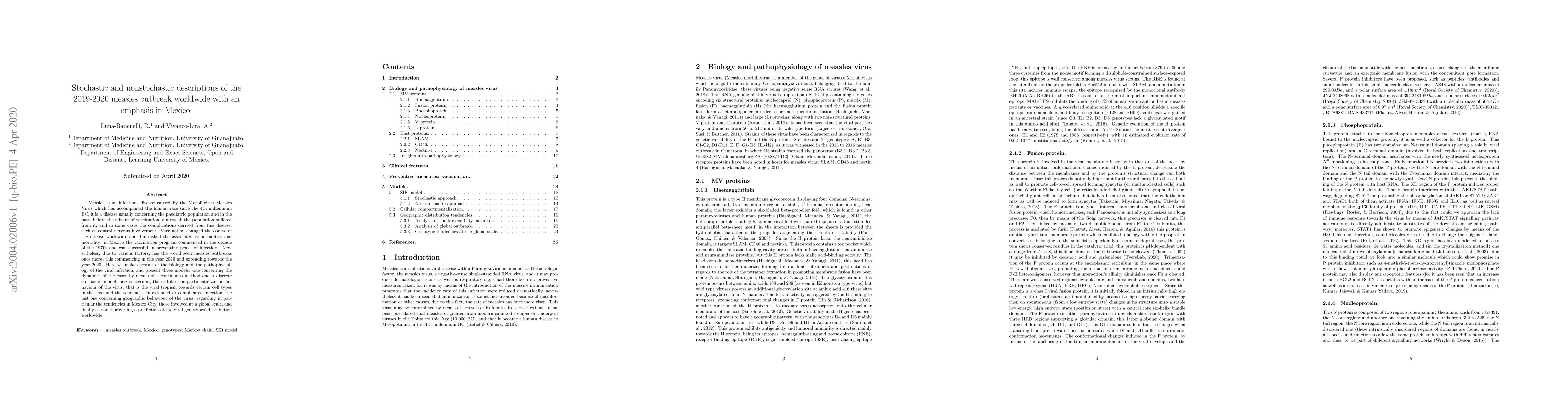 Thumbnail for Stochastic and nonstochastic descriptions of the 2019-2020 measles
  outbreak worldwide with an emphasis in Mexico