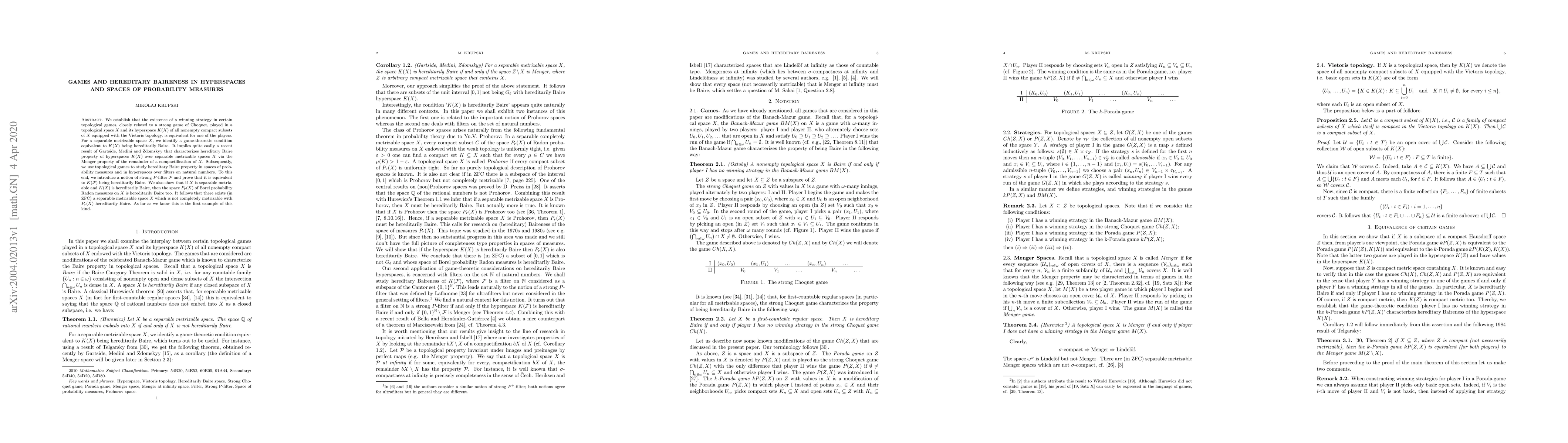 Thumbnail for Games and hereditary Baireness in hyperspaces and spaces of probability
  measures