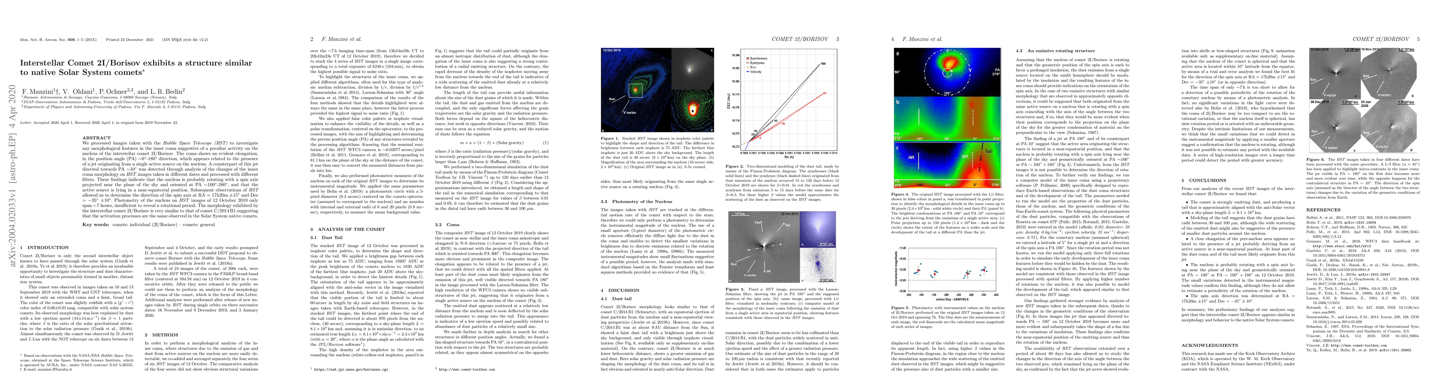 Thumbnail for Interstellar Comet 2I/Borisov exhibits a structure similar to native
  Solar System comets