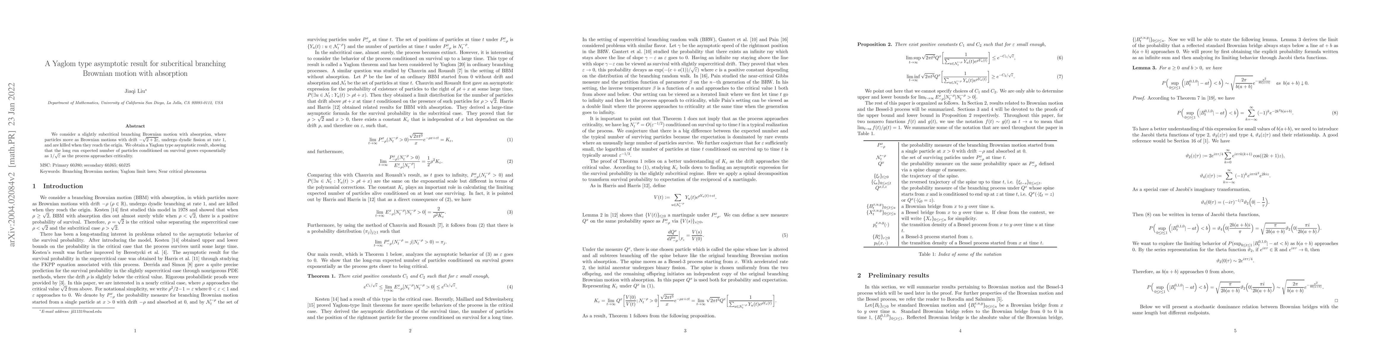 Thumbnail for A Yaglom type asymptotic result for subcritical branching Brownian
  motion with absorption
