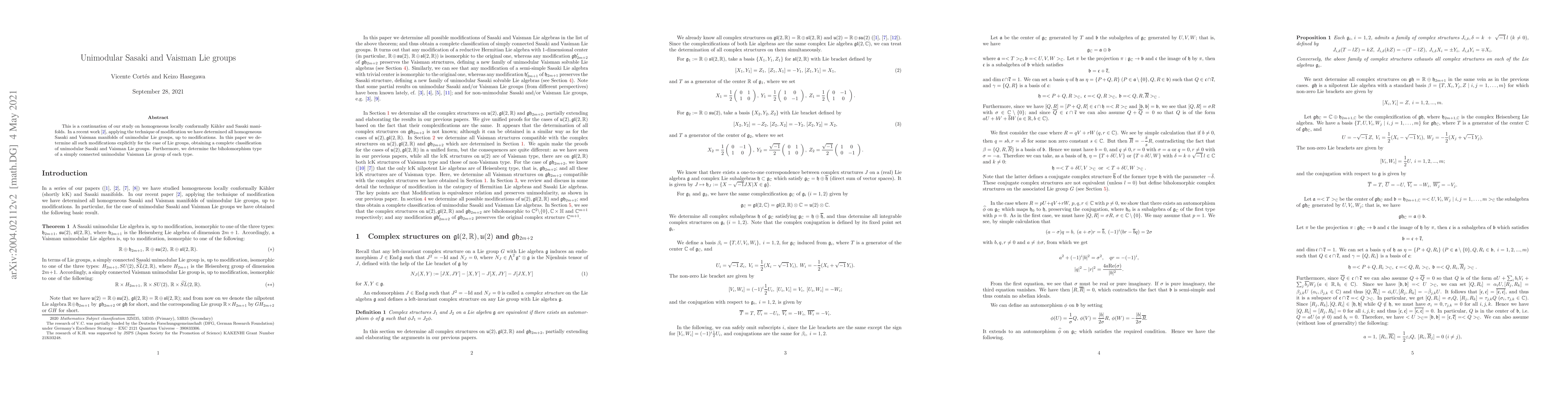 Thumbnail for Unimodular Sasaki and Vaisman Lie groups