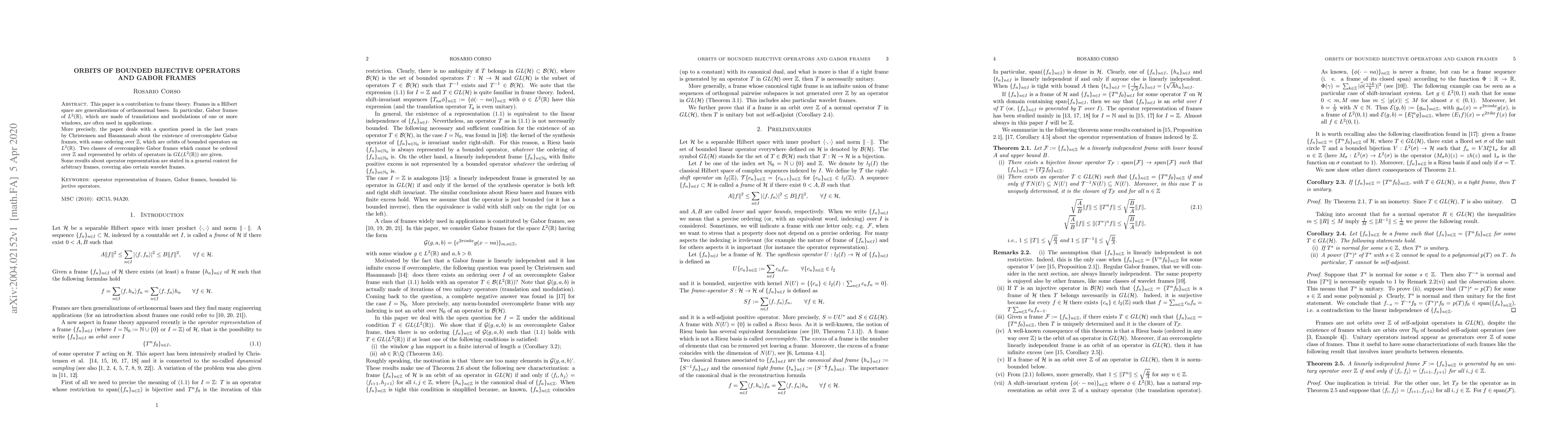 Thumbnail for Orbits of bounded bijective operators and Gabor frames