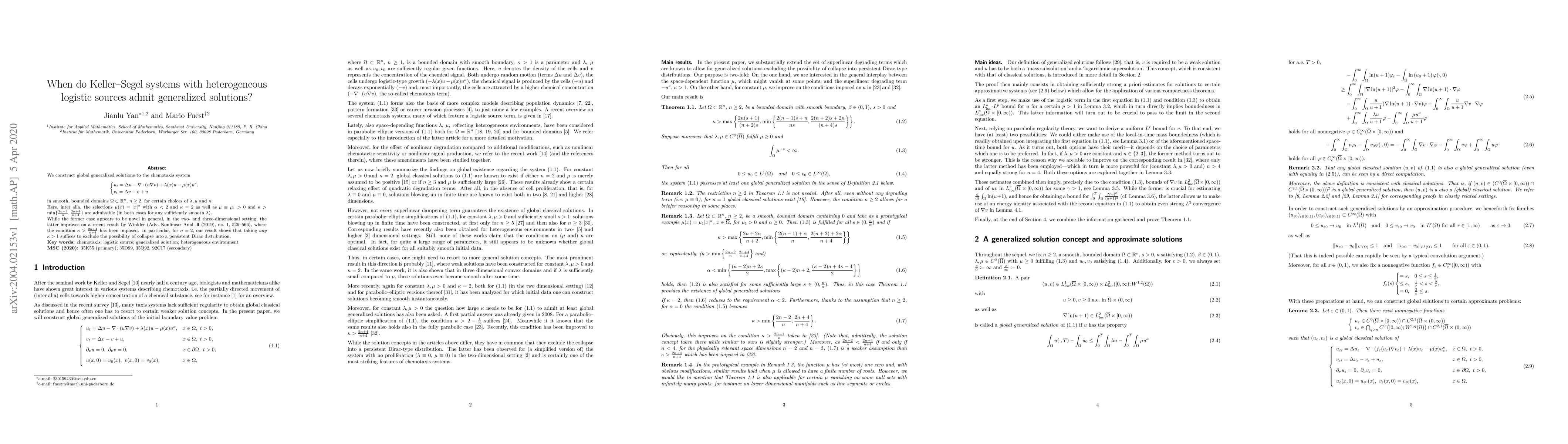 Thumbnail for When do Keller-Segel systems with heterogeneous logistic sources admit
  generalized solutions?