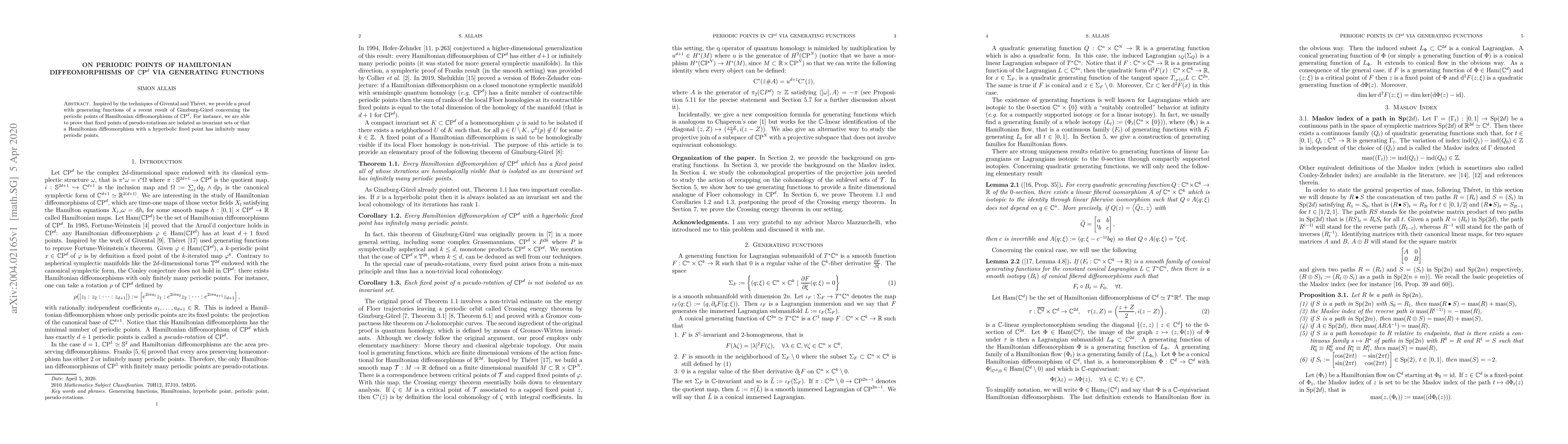 Thumbnail for On periodic points of Hamiltonian diffeomorphisms of
  $\mathbb{C}\text{P}^d$ via generating functions