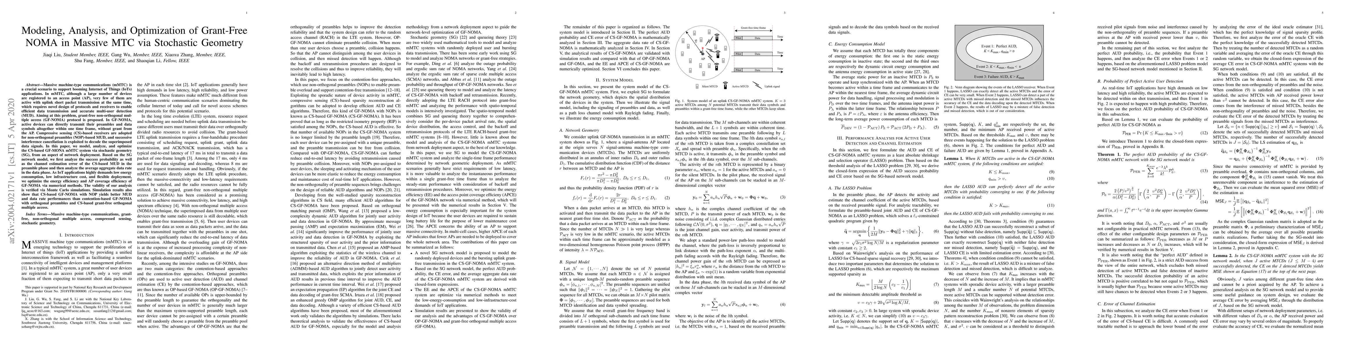 Thumbnail for Modeling, Analysis, and Optimization of Grant-Free NOMA in Massive MTC
  via Stochastic Geometry