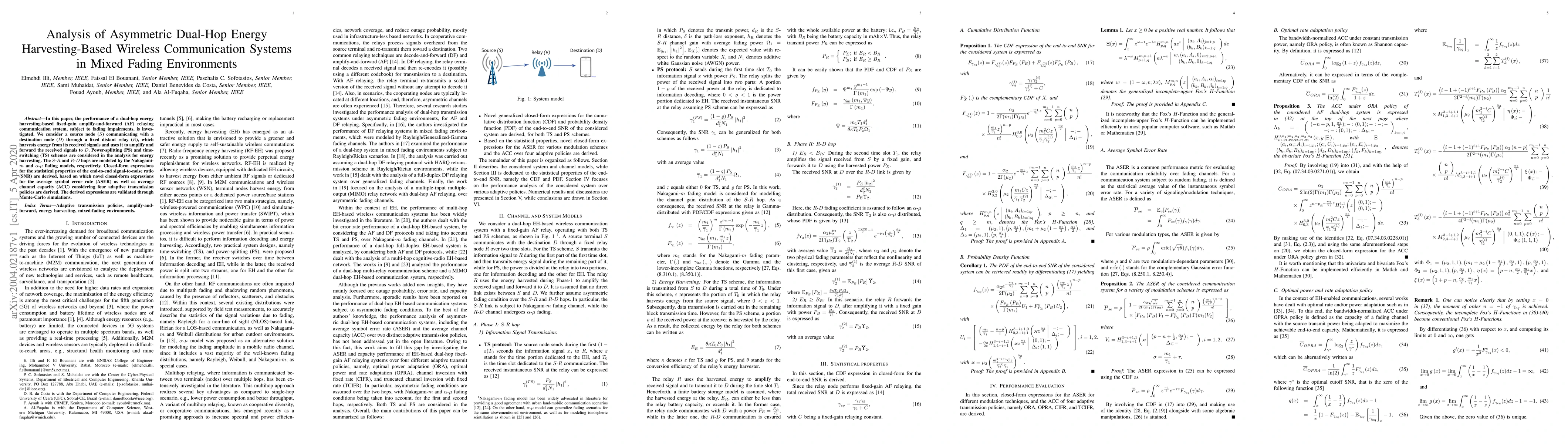 Thumbnail for Analysis of Asymmetric Dual-Hop Energy Harvesting-Based Wireless
  Communication Systems in Mixed Fading Environments