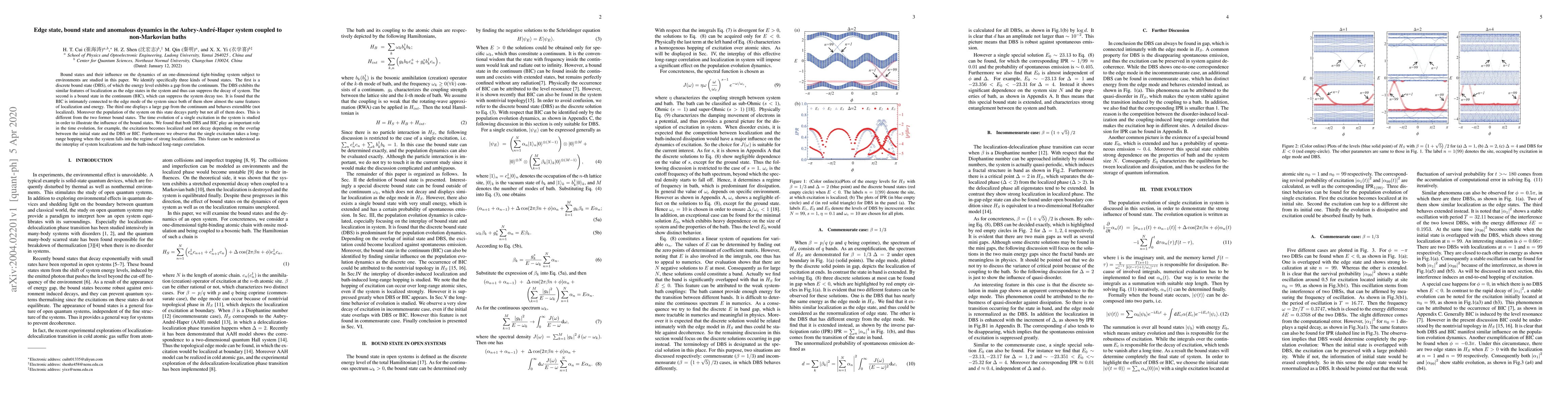 Thumbnail for Edge state, bound state and anomalous dynamics in the
  Aubry-Andr\'{e}-Haper system coupled to non-Markovian baths