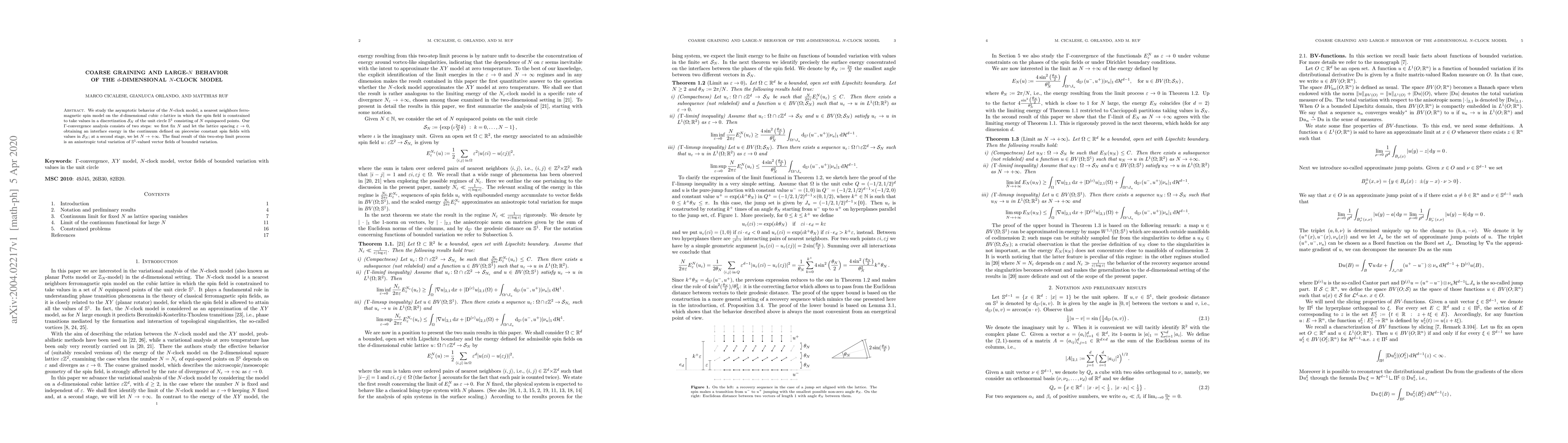 Thumbnail for Coarse graining and large-$N$ behavior of the $d$-dimensional $N$-clock
  model