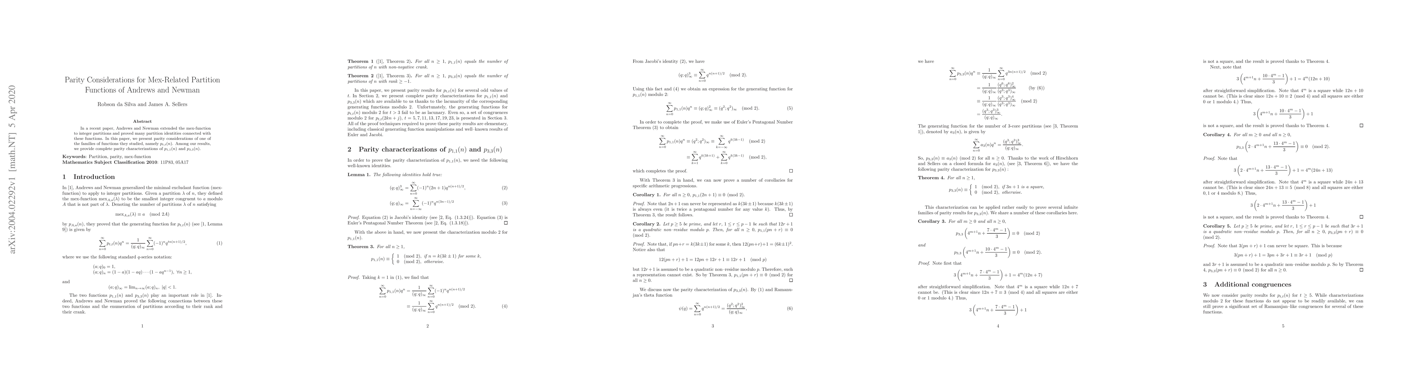 Thumbnail for Parity Considerations for Mex-Related Partition Functions of Andrews and
  Newman