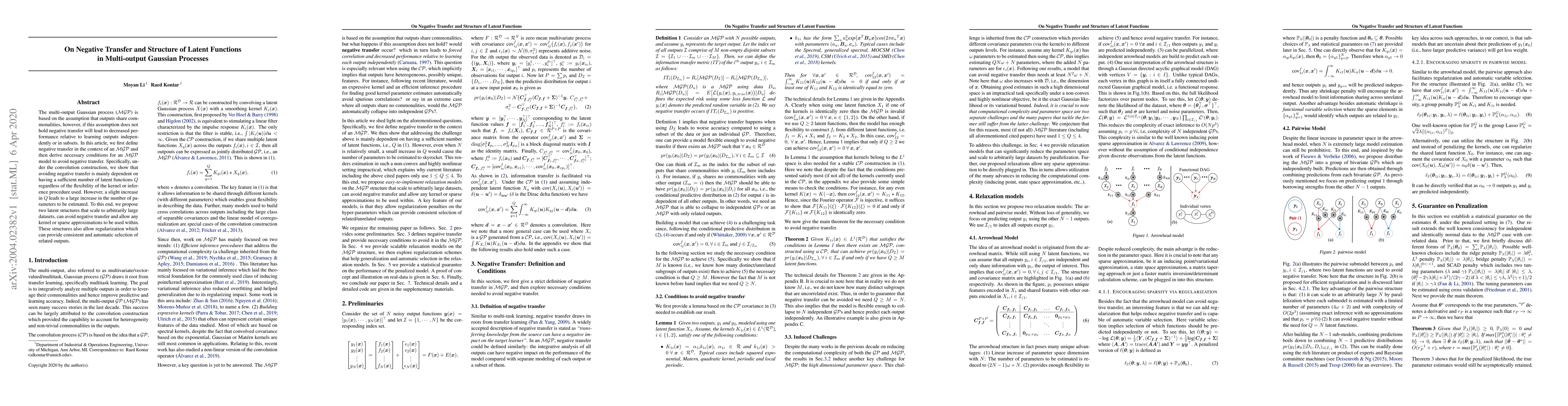 Thumbnail for On Negative Transfer and Structure of Latent Functions in Multi-output
  Gaussian Processes