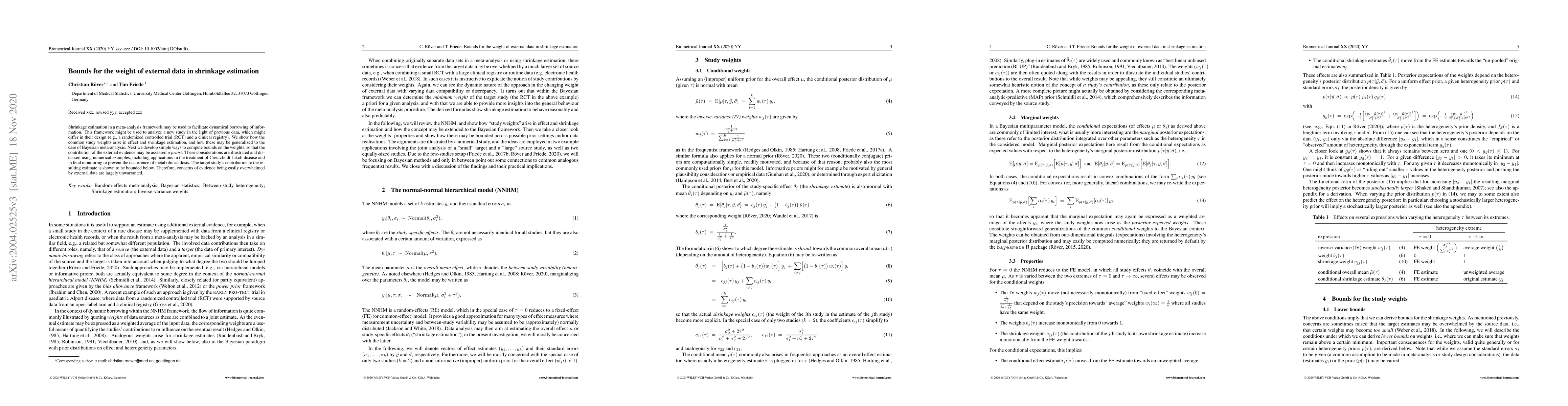 Thumbnail for Bounds for the weight of external data in shrinkage estimation